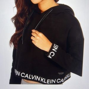 Calvin Klein light grey cropped hoodie
